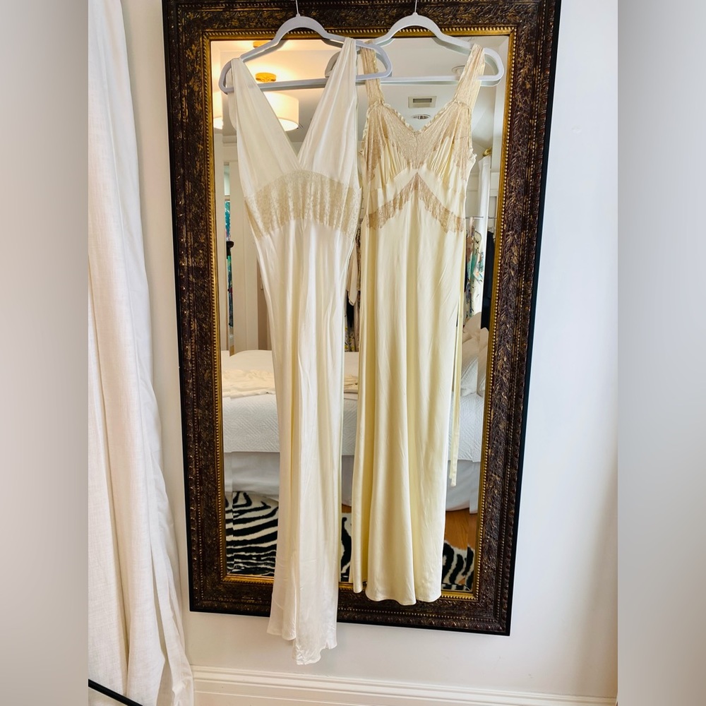 Two vintage antique 1930s silk bias nightgowns slip dress dresses lot wedding